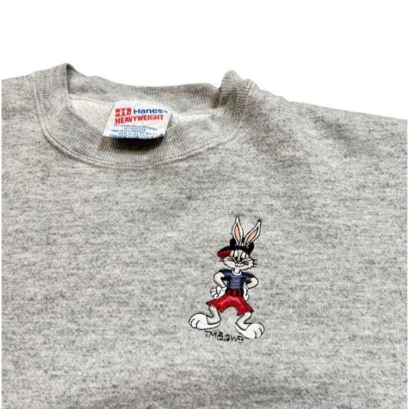 Vintage 90's Bugs Bunny Size Large Hanes Warner Bros Embroidered Sweatshirt - Picture 1 of 7